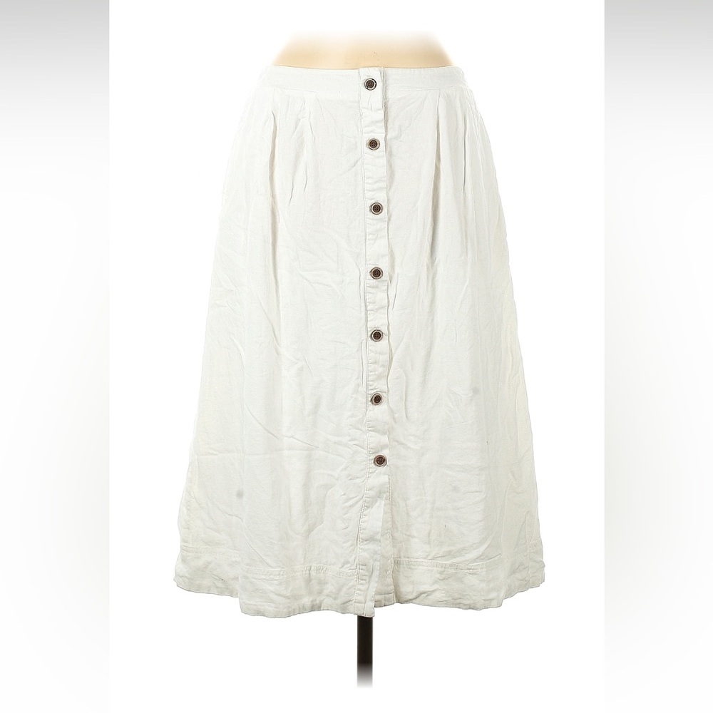 Anthropologie Maeve White Button-Front Midi Skirt